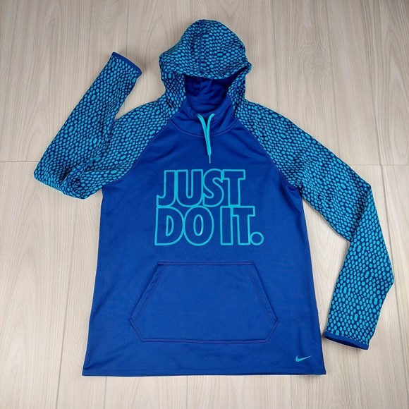 Nike Therma Fit Just Do It Medium Athletic Pullover Hoodie Sweatshirt‎ Blue Teal - Picture 2 of 9